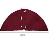 Festive Knit Christmas Tree Skirt - Acrylic Red Tree Mat with Pom-Poms 122cm - Top-Down View