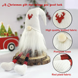 2-Pack Christmas Gnome Decorations - Red & White Long Leg Faceless Santa Elf Plush Ornaments - Top-Down View