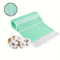 Green Chic Striped 100% Cotton Beach Towel with Tassels - Extra Large & Absorbent (180x90cm)