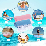 Blue Chic Striped 100% Cotton Beach Towel with Tassels - Extra Large & Absorbent (180x90cm) - Side View