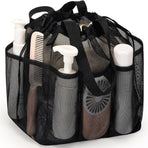 Black Large Multi-Pocket Mesh Beach Tote Bag - Quick-Dry Travel & Gym Organizer with Drawstring Closure