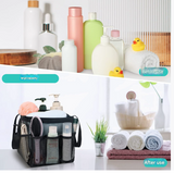 Black Large Multi-Pocket Mesh Beach Tote Bag - Quick-Dry Travel & Gym Organizer with Drawstring Closure - Front View