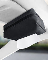 Blue 2-Pack  Luxury Faux Suede Car Tissue Box - Visor Clip & Strap for Armrest or Seat Back - Side View