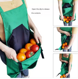 BLue Heavy-Duty Garden Harvesting Apron - Waterproof Fruit Picking Bag with Large Pouch - Side View