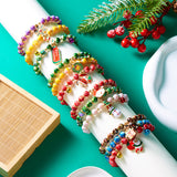 (12-Pack) Festive Christmas Beaded Charm Bracelet Set- Santa, Snowman & Reindeer Jewelry