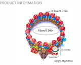 (12-Pack) Festive Christmas Beaded Charm Bracelet Set- Santa, Snowman & Reindeer Jewelry - Front View