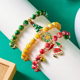 (12-Pack) Festive Christmas Beaded Charm Bracelet Set- Santa, Snowman & Reindeer Jewelry - Top-Down View
