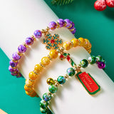(12-Pack) Festive Christmas Beaded Charm Bracelet Set- Santa, Snowman & Reindeer Jewelry