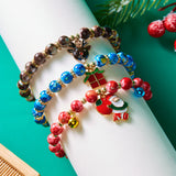 (12-Pack) Festive Christmas Beaded Charm Bracelet Set- Santa, Snowman & Reindeer Jewelry - Rear View