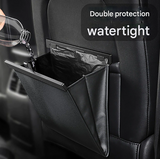 Premium PU Leather Foldable Car Trash Bin - Large Capacity Waterproof Hanging Organizer for Back Seat - Front View