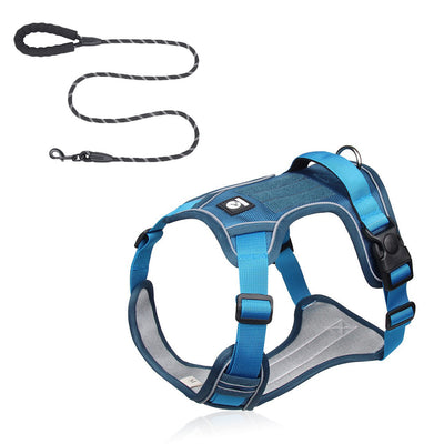 Blue XL Adjustable No-Pull Dog Harness and Leash Set - Reflective & Padded Vest for Medium to Large Dogs