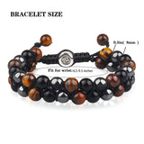(2-Pack) Triple Protection Crystal Bracelet Set - Hand-Braided Tiger Eye, Black Onyx & Hematite - Front View