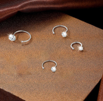 8mm  (4-Pair Set) Minimalist C-Shaped Hoop Earrings with CZ Studs - S999 Sterling Silver