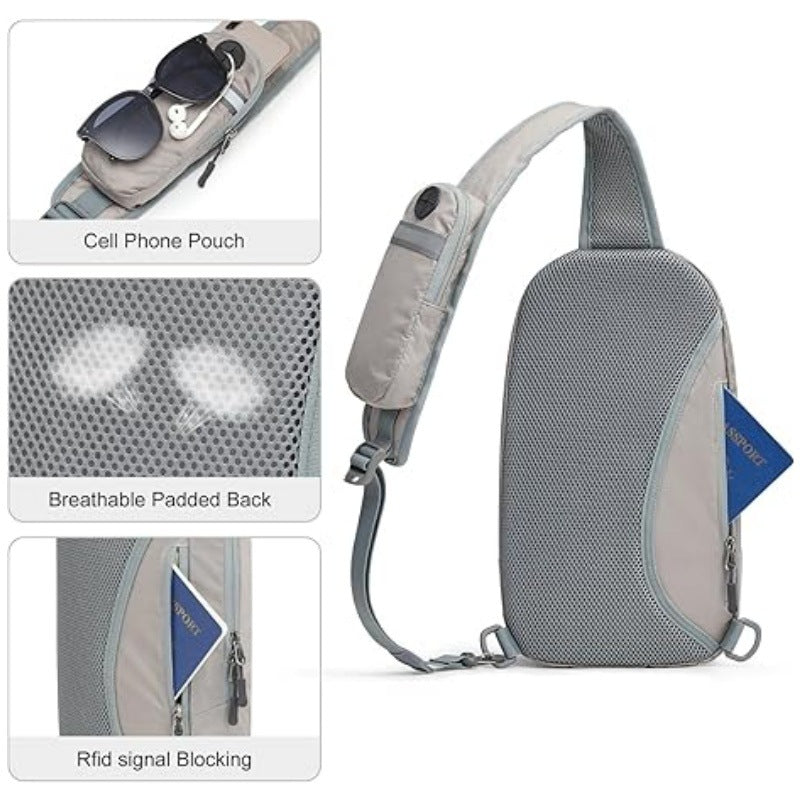 Grey Lightweight Crossbody Sling Bag - Versatile Chest Daypack for Hiking, Travel & Daily Use