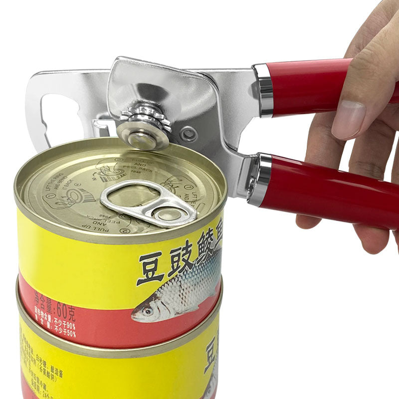 Red (2-Pack) Heavy-Duty Manual Can Opener - Ergonomic 3-in-1 Tool with Stainless Steel Cutter & Bottle Opener