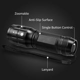 Compact Tactical LED Flashlight - Super Bright 160LM with Adjustable Zoom & Anti-Slip Grip - Top-Down View