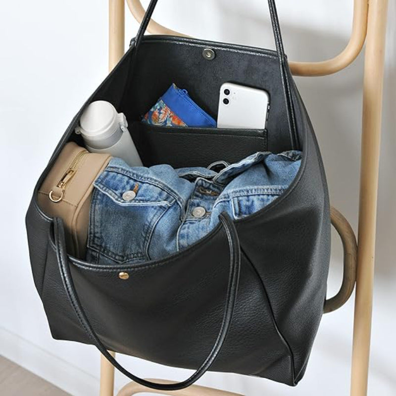 Brown Classic Oversized Tote Bag - Soft Faux Leather Shoulder Purse for Work, Travel & Everyday Use
