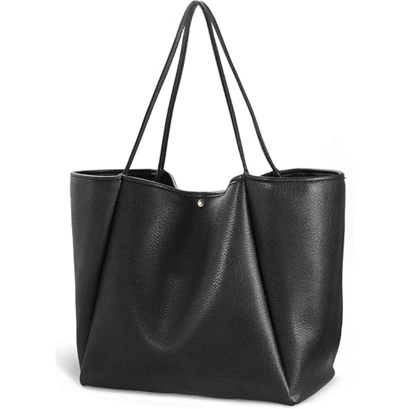 Black Classic Oversized Tote Bag - Soft Faux Leather Shoulder Purse for Work, Travel & Everyday Use