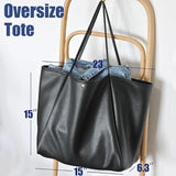 Black Classic Oversized Tote Bag - Soft Faux Leather Shoulder Purse for Work, Travel & Everyday Use - Front View