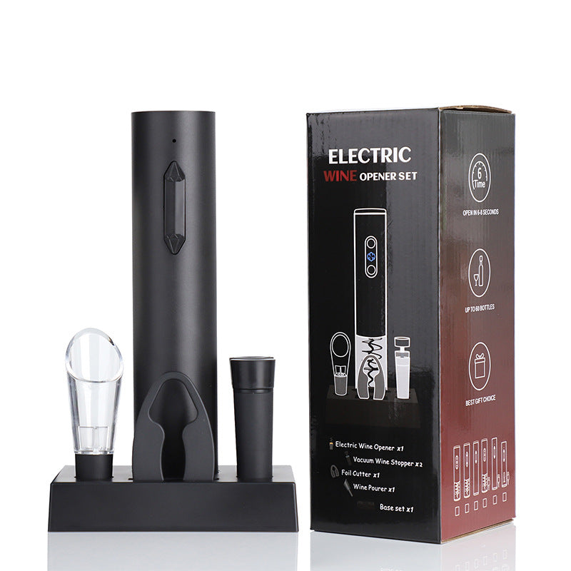 Complete Electric Wine Opener Gift Set - Rechargeable Corkscrew with Foil Cutter, Pourer, Vacuum Stopper & Charging Base