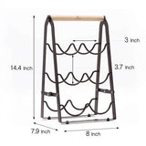 Rustic 6-Bottle Foldable Wine Rack - Metal Countertop Holder with Wooden Handle