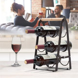 Rustic 6-Bottle Foldable Wine Rack - Metal Countertop Holder with Wooden Handle - Side View