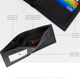 3-PCS Black Menbense Fashion Leather Wallet Set - Vintage Hunter Design Bi-Fold Wallet with Card Slots - Top-Down View