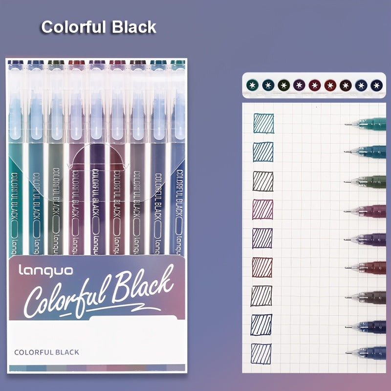 Colorful Black 9PCS/Set Languo Dopamine Gel Pen Set - Vibrant Multi-Color Writing Instruments for Creativity