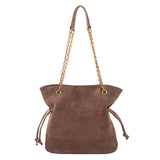 Coffee Chic Suede Hobo Bag for Women - Versatile Tote with Drawstring, Large Capacity Commuter Bucket Bag