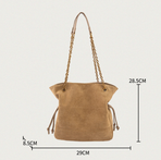 Black Chic Suede Hobo Bag for Women - Versatile Tote with Drawstring, Large Capacity Commuter Bucket Bag