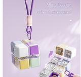 Multicolor 8-Grid Magic Cube Pill Box with Lanyard - Portable Weekly Sealed Tablet Organizer & Dispenser - Side View