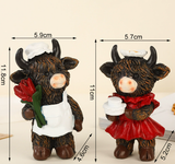 Cute Ox Figurine Decor - Rose Flower Bull Desktop Ornament, Zodiac Craft Gift for Girlfriend & Friends - Front View