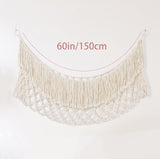 White Hand-Woven Cotton Rope Plush Toy Hammock - Wall Organizer with Tassels, Decorative Toy Net (150 x 40cm)
