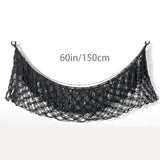 Black Hand-Woven Cotton Rope Plush Toy Hammock - Wall Organizer with Tassels, Decorative Toy Net (150 x 40cm)