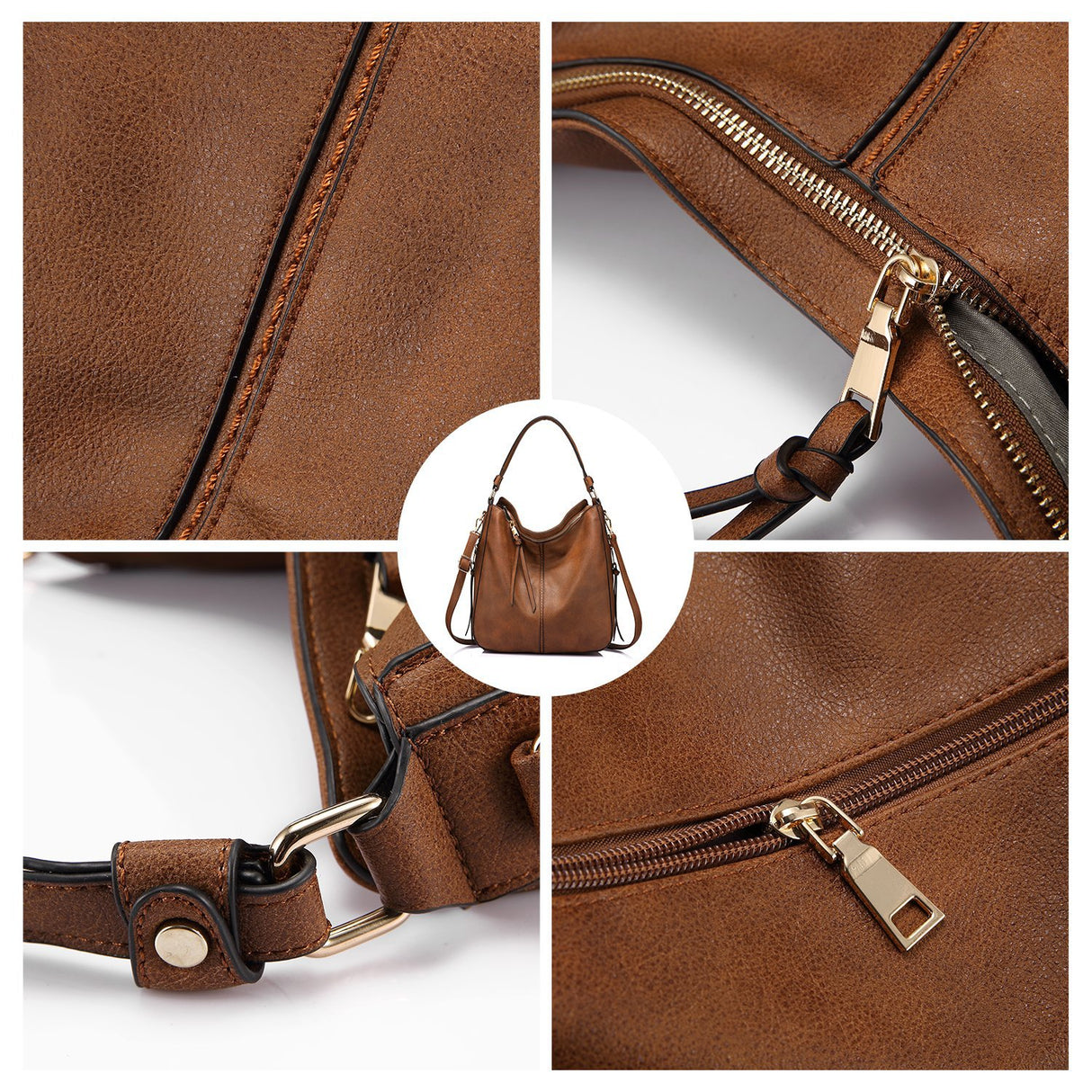 Brown Fashion Large Capacity Handbag - European & American Casual Crossbody Bag, Solid Color Zipper Women's Shoulder Bag
