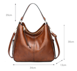 Brown Fashion Large Capacity Handbag - European & American Casual Crossbody Bag, Solid Color Zipper Women's Shoulder Bag - 45-Degree Angle