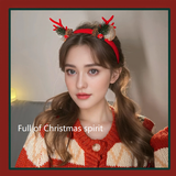 Mushroom Pinecone Enchanting 5-Piece Christmas Antler Headband Set - Festive Brown Reindeer Hair Accessories for Holiday Gifts - Front View