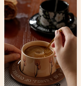 Brown Tulip Elegant Ceramic Coffee Cup & Saucer Set - Couples Gift Box, Premium Wedding & Bridesmaid Favor, High-End Exquisite Design - Side View