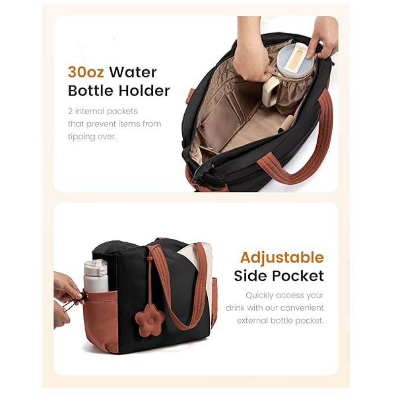 Pink Stylish 16-inch Women's Tote Bag - Teacher & Nurse Puffer Work Bag, Travel & Daily Handbag with Cup Holders