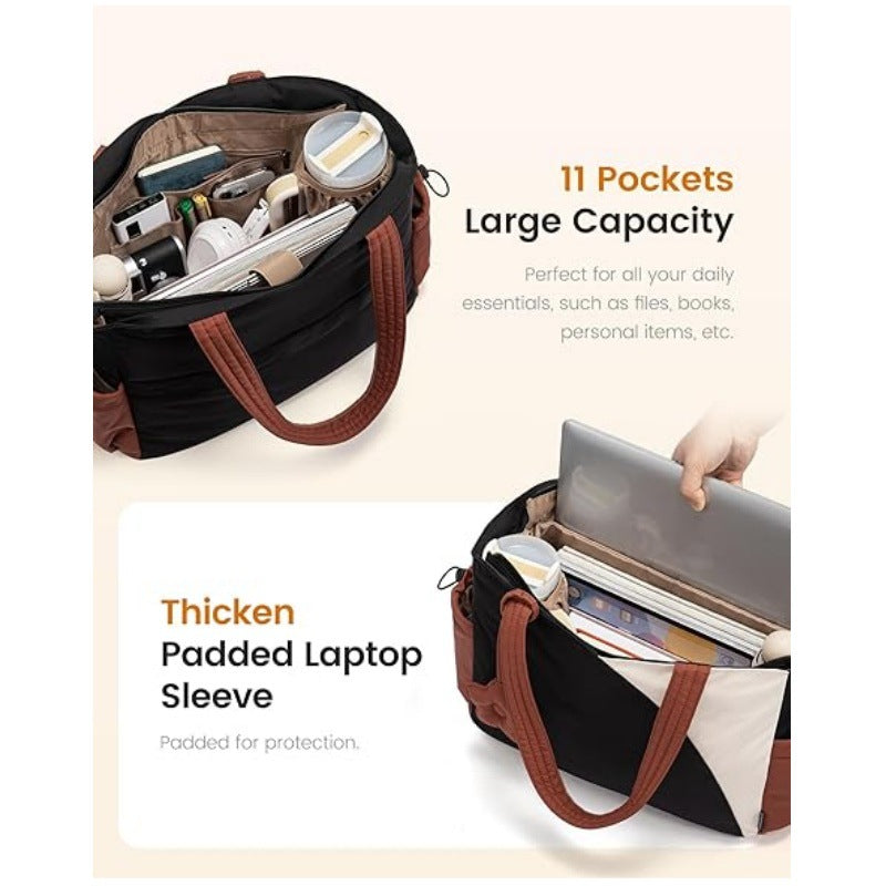 Green Stylish 16-inch Women's Tote Bag - Teacher & Nurse Puffer Work Bag, Travel & Daily Handbag with Cup Holders