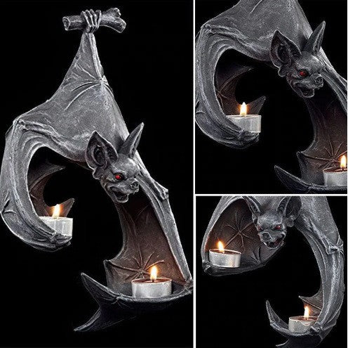 Gothic Bat Wall Tealight Holder - Resin Decor for Spooky Ambiance (16.5x12x22 cm)