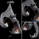 Gothic Bat Wall Tealight Holder - Resin Decor for Spooky Ambiance (16.5x12x22 cm) - Front View