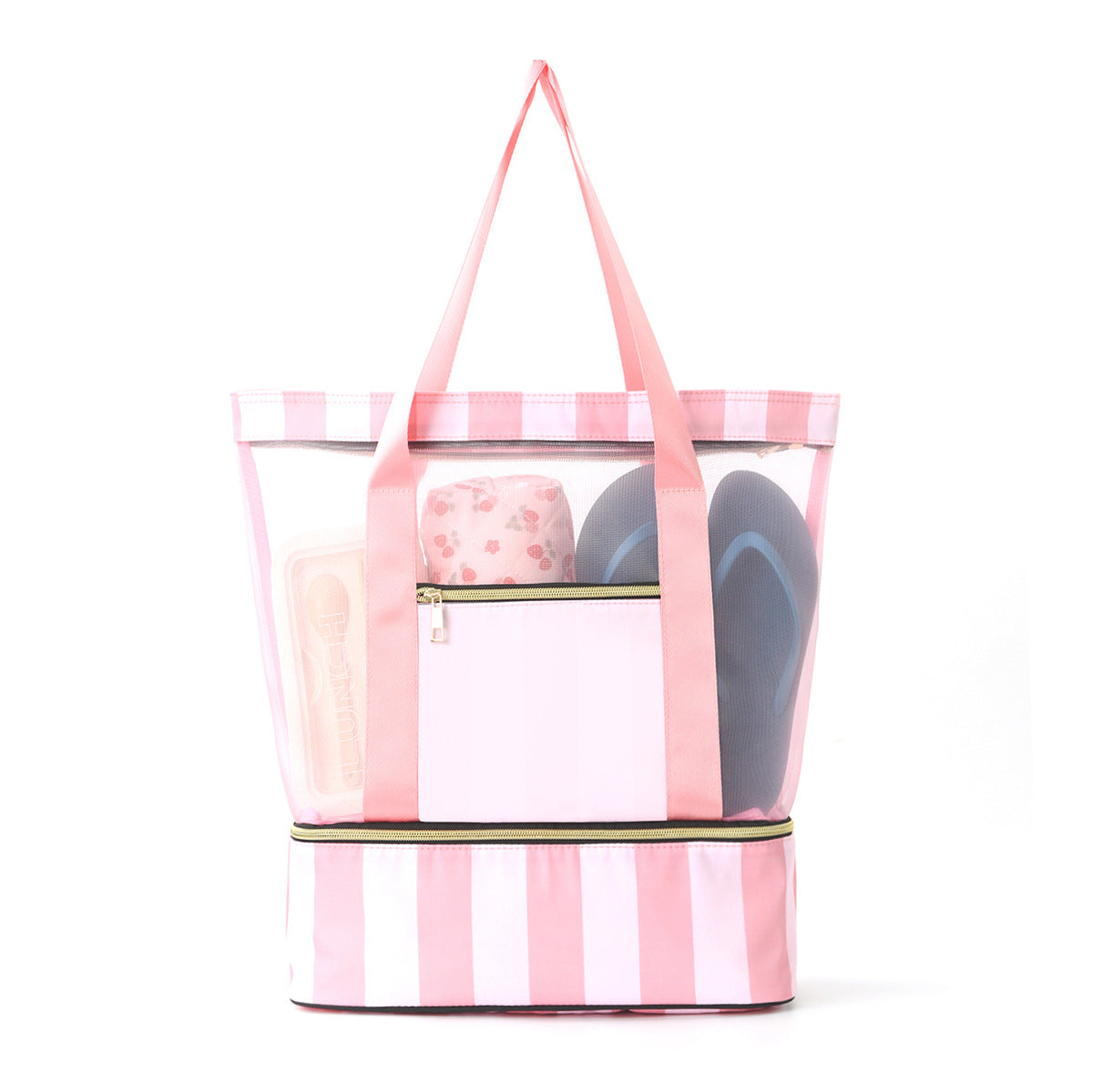 Pink 2-in-1 Large Capacity Beach Bag - Portable Swim & Travel Tote with Insulated Cooler (45x17x40 cm)