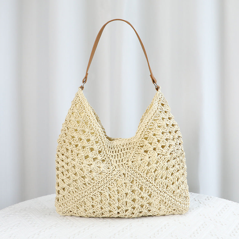 Beige Stylish Woven Shoulder Bag - Fashionable Versatile Handbag & Crossbody Straw Beach Tote (39x27x39 cm)