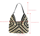 Beige Stylish Woven Shoulder Bag - Fashionable Versatile Handbag & Crossbody Straw Beach Tote (39x27x39 cm) - Front View