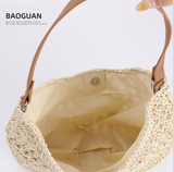 Black Stylish Woven Shoulder Bag - Fashionable Versatile Handbag & Crossbody Straw Beach Tote (39x27x39 cm)