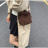 Coffee Retro Maillard Brown Mini Bag - 2025 New Casual Versatile Women's Crossbody & Exquisite Braided Handle Bucket Bag (15x12x14 cm) - Top-Down View