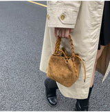 Brown Retro Maillard Brown Mini Bag - 2025 New Casual Versatile Women's Crossbody & Exquisite Braided Handle Bucket Bag (15x12x14 cm) - Top-Down View