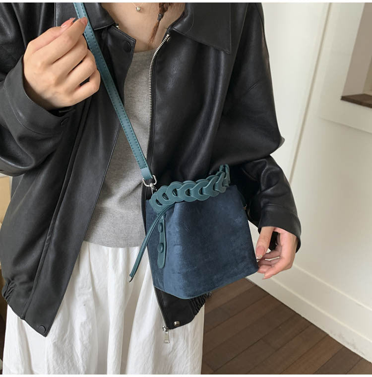 Blue Retro Maillard Brown Mini Bag - 2025 New Casual Versatile Women's Crossbody & Exquisite Braided Handle Bucket Bag (15x12x14 cm)