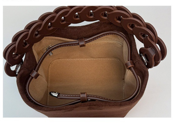 Yellow Retro Maillard Brown Mini Bag - 2025 New Casual Versatile Women's Crossbody & Exquisite Braided Handle Bucket Bag (15x12x14 cm)